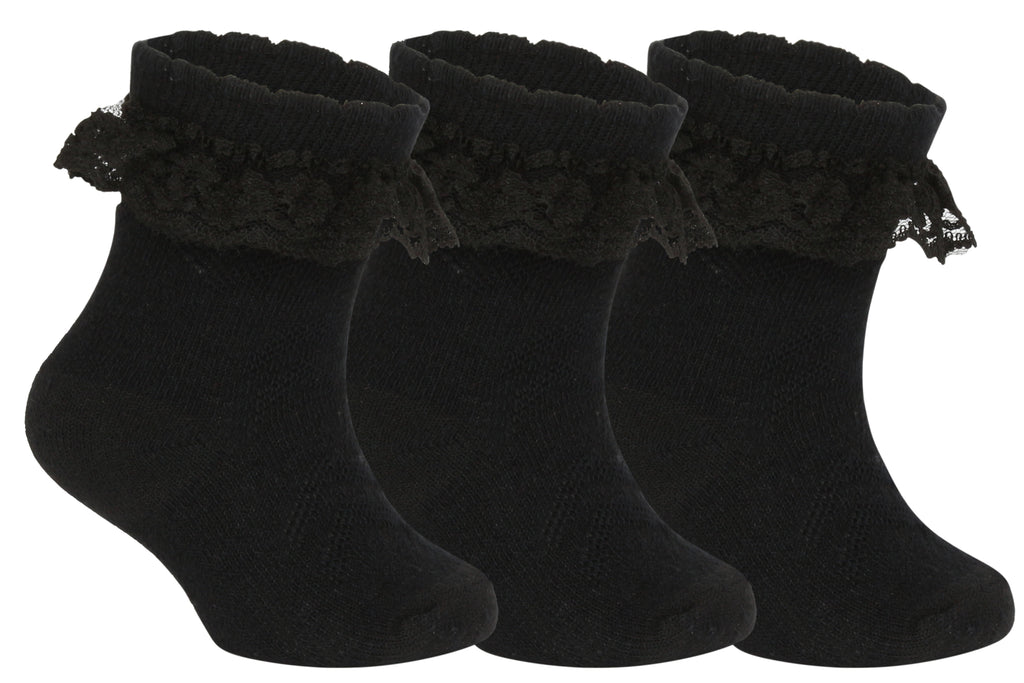 Caramelo Knee High Ruffle Socks, Black - Bobbyann